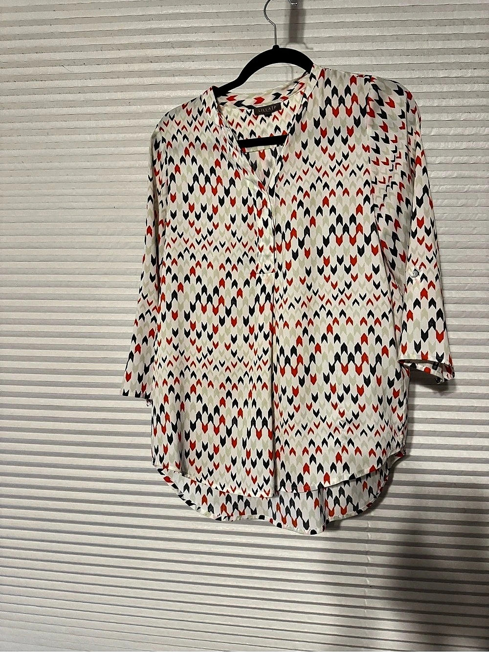 Lilla P Geometric Print Blouse White & Red Small Like New